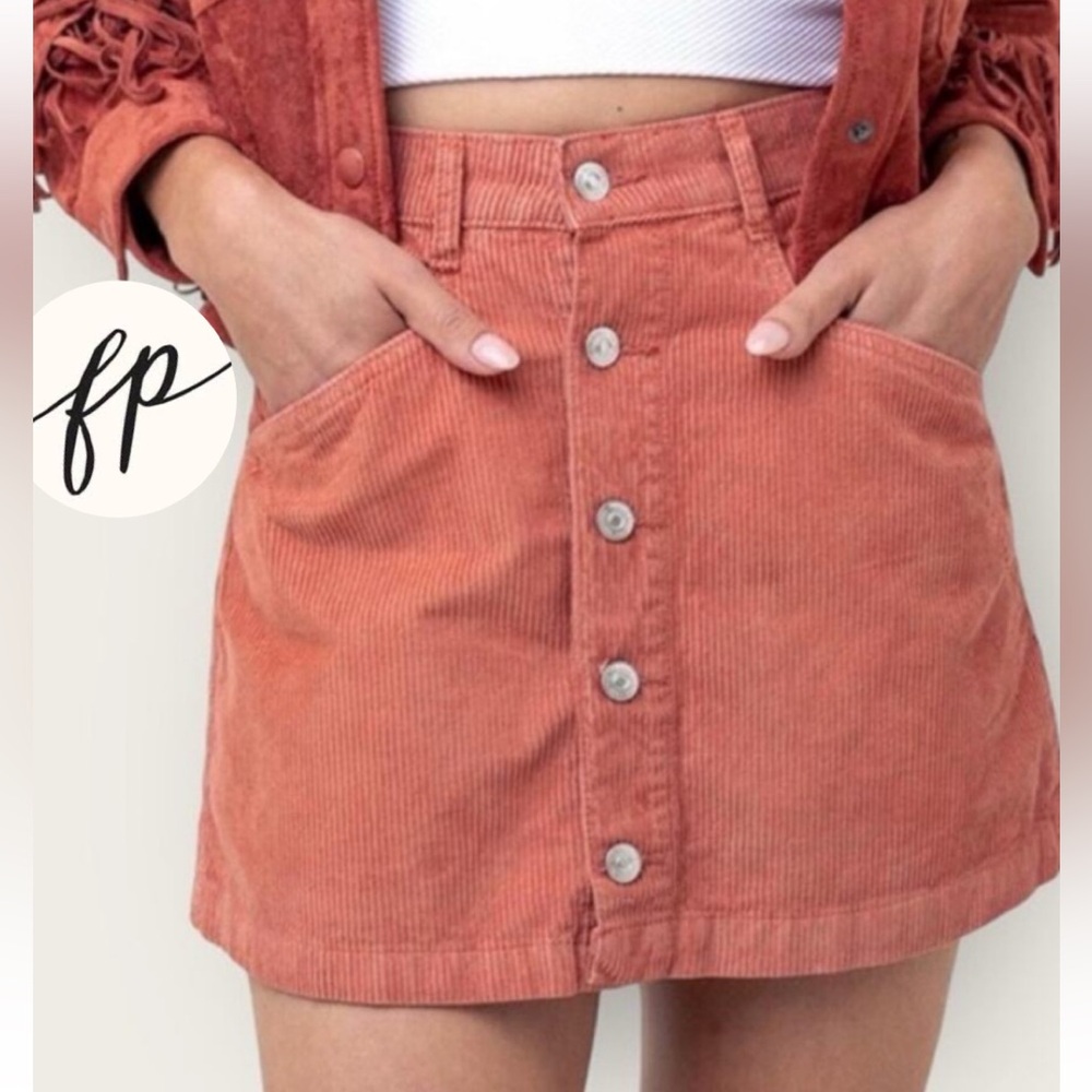 Women's- FREE PEOPLE 
 Ray Corduroy mini skirt orange cotton sz 4